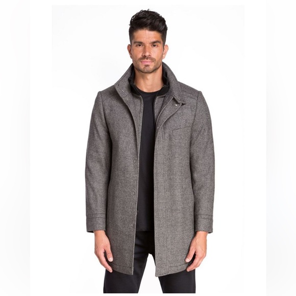 Jared Lang Men's Gray Coat Jacket Knitted Collar Size US 42, L - Picture 1 of 9
